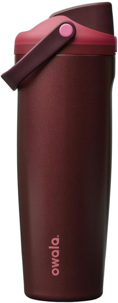 Owala FreeSip Sway Insulated Stainless Steel Water Bottle with Two-Way Spout, Built-In Straw and Bucket Handle, Made for Travel, School, and Sports, 30oz, BPA Free, Leak Proof, Black Cherry
