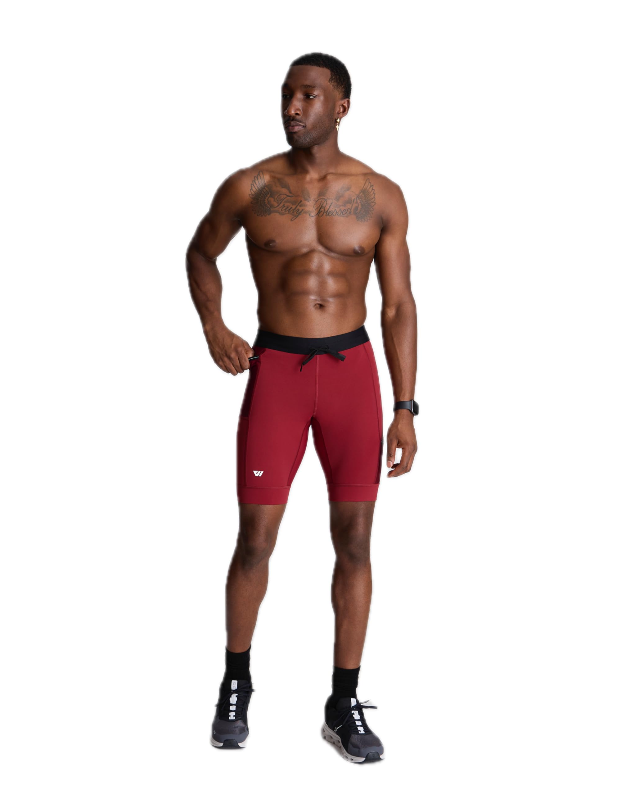 WOLACO Sprint Half Tight Compression Shorts with Phone Pocket for Men