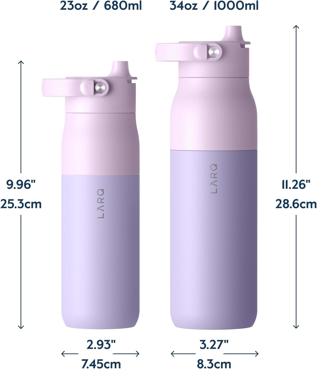 LARQ Twice as Nice Set Bottle Swig Top 34oz - Insulated Stainless Steel Water Bottle With Built-In Silicone Handle, Granite White & Luberon Lavender