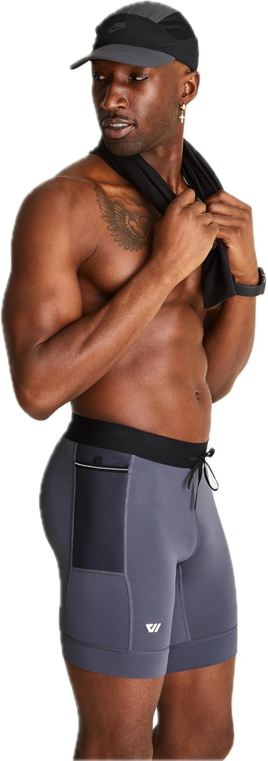 WOLACO Sprint Half Tight Compression Shorts with Phone Pocket for Men