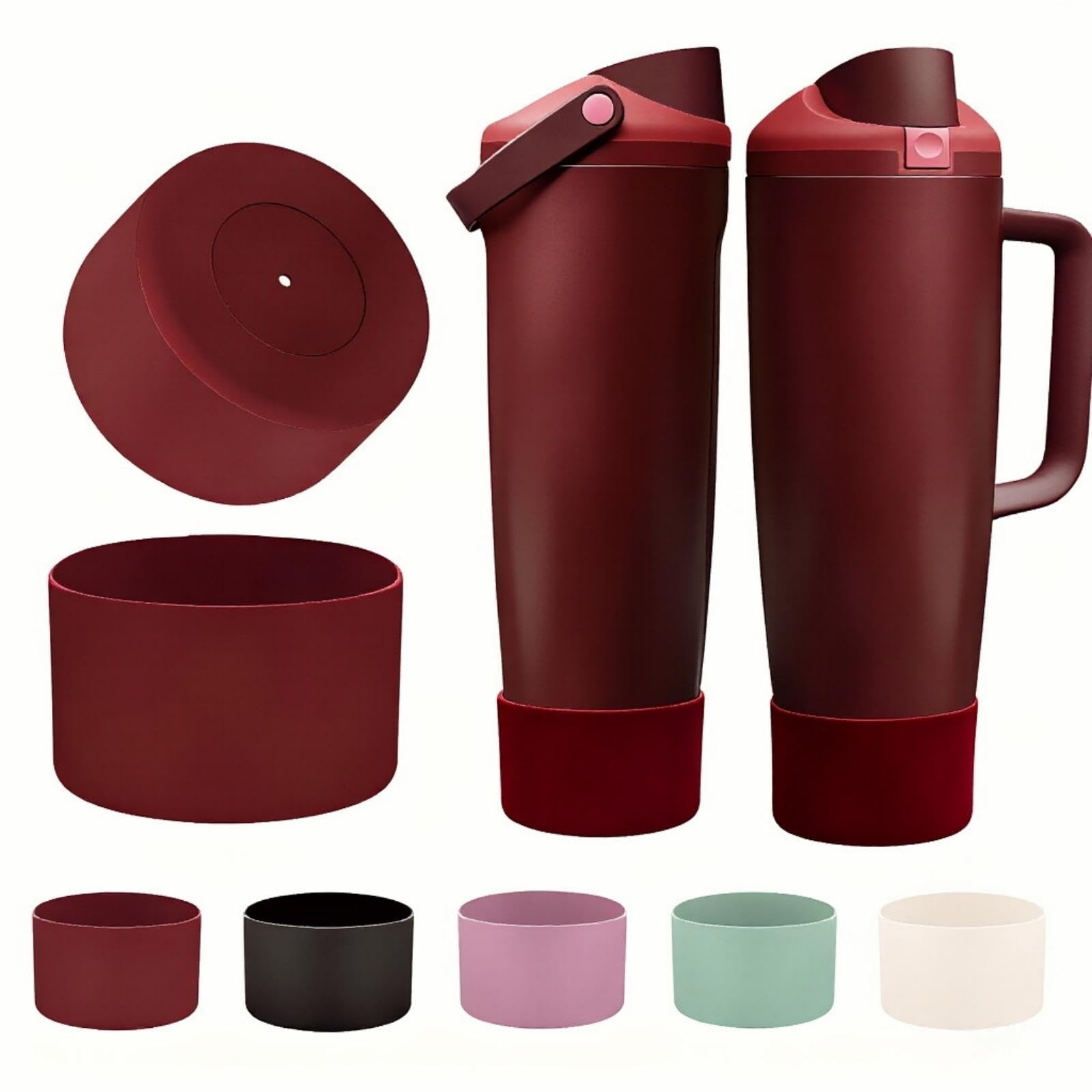 2PCS Silicone Boot for Black Cherry Owala 30oz & 40oz FreeSip Sway Bottles & Tumblers, Anti-Slip Protective Sleeve