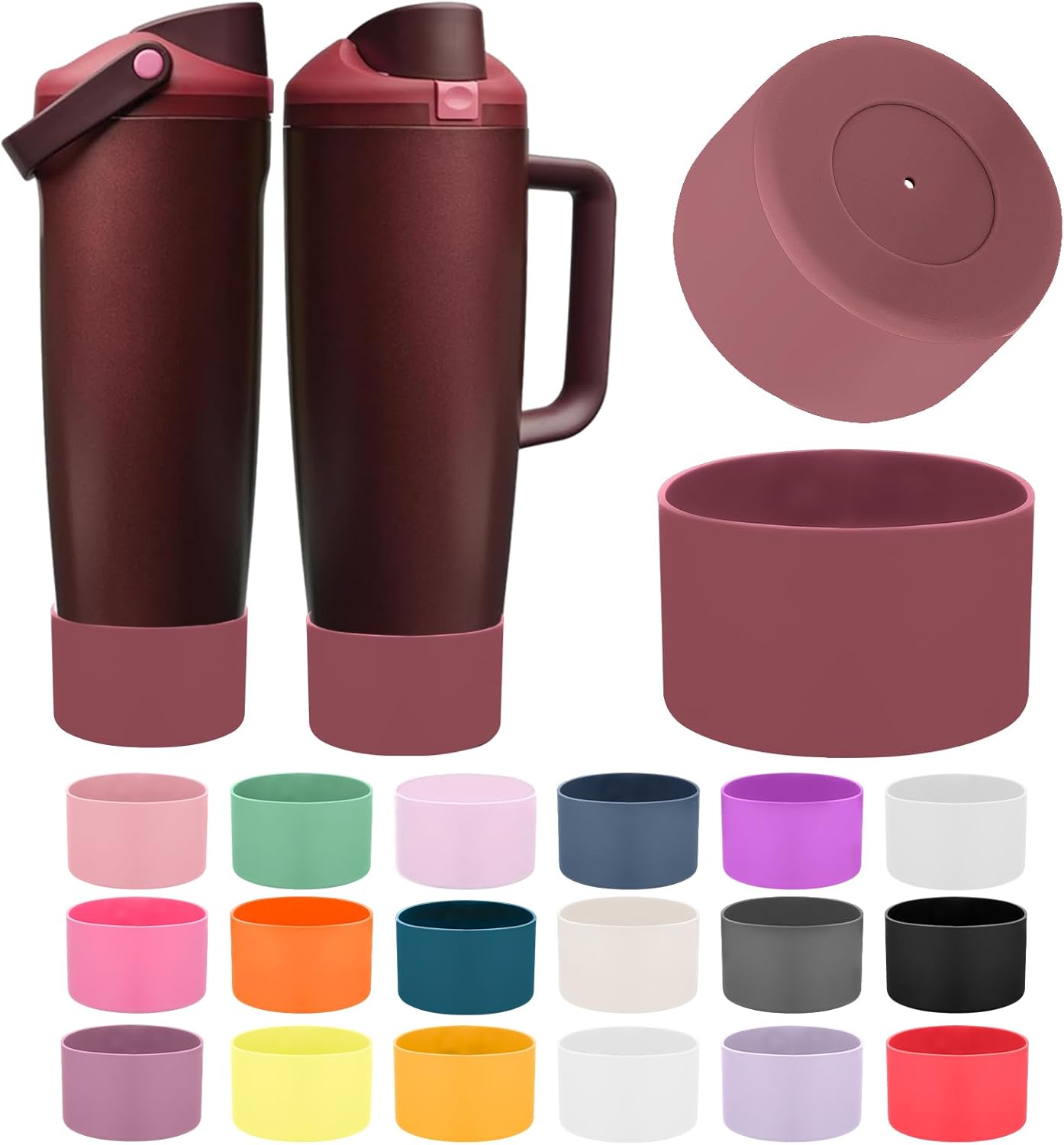 Mity rain 2PCS Protective Silicone Boots for Owala 30oz & 40oz FreeSip Sway Bottles & Tumblers - Accessories for owala, Enhances Stability & Prevents Scratches(Black Cherry)