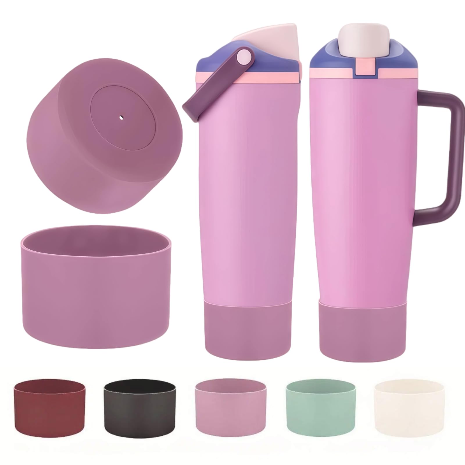 2PCS Silicone Boot for Black Cherry Owala 30oz & 40oz FreeSip Sway Bottles & Tumblers, Anti-Slip Protective Sleeve