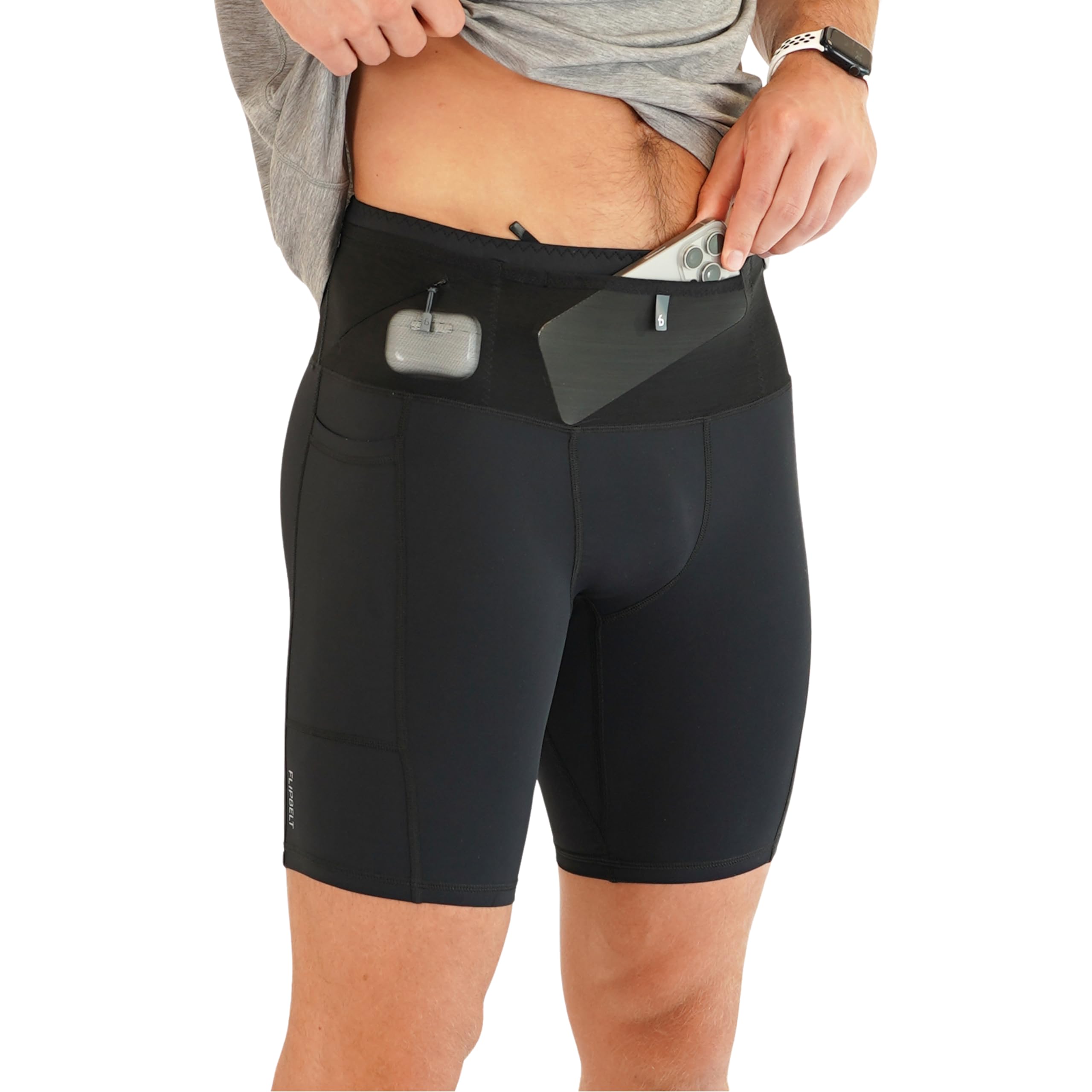 FlipBelt Men's Running Compression Shorts with Pockets - Secure Your Phone, Keys and Even Water Bottles - USA Small Business
