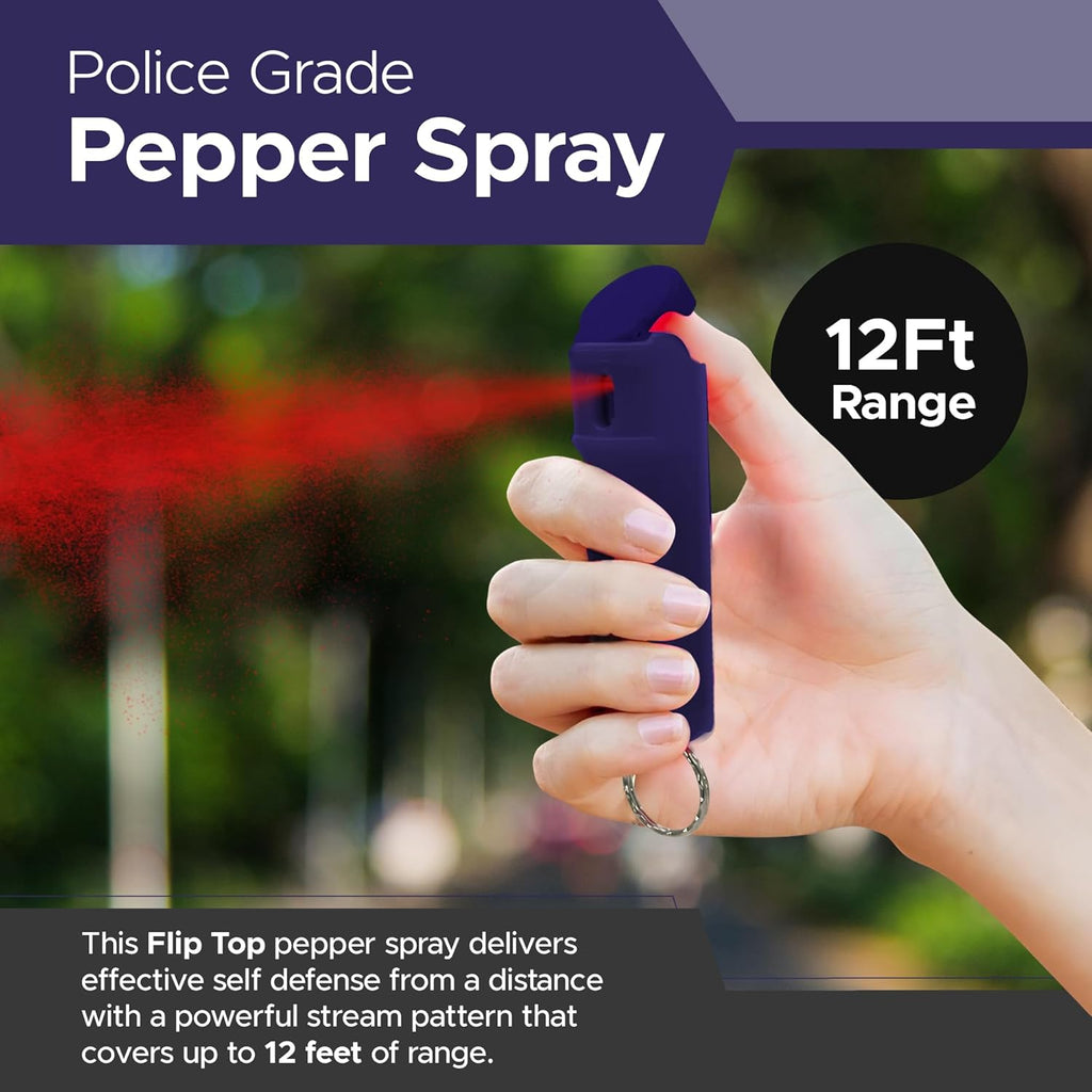 FURY Fliptop Hardshell Pepper Spray, 12ft Range, UV Dye Identifier, Police Strength, Made in USA, Stylish Multicolor, Self Defense, Safety Gear, Quick Access Flip Top