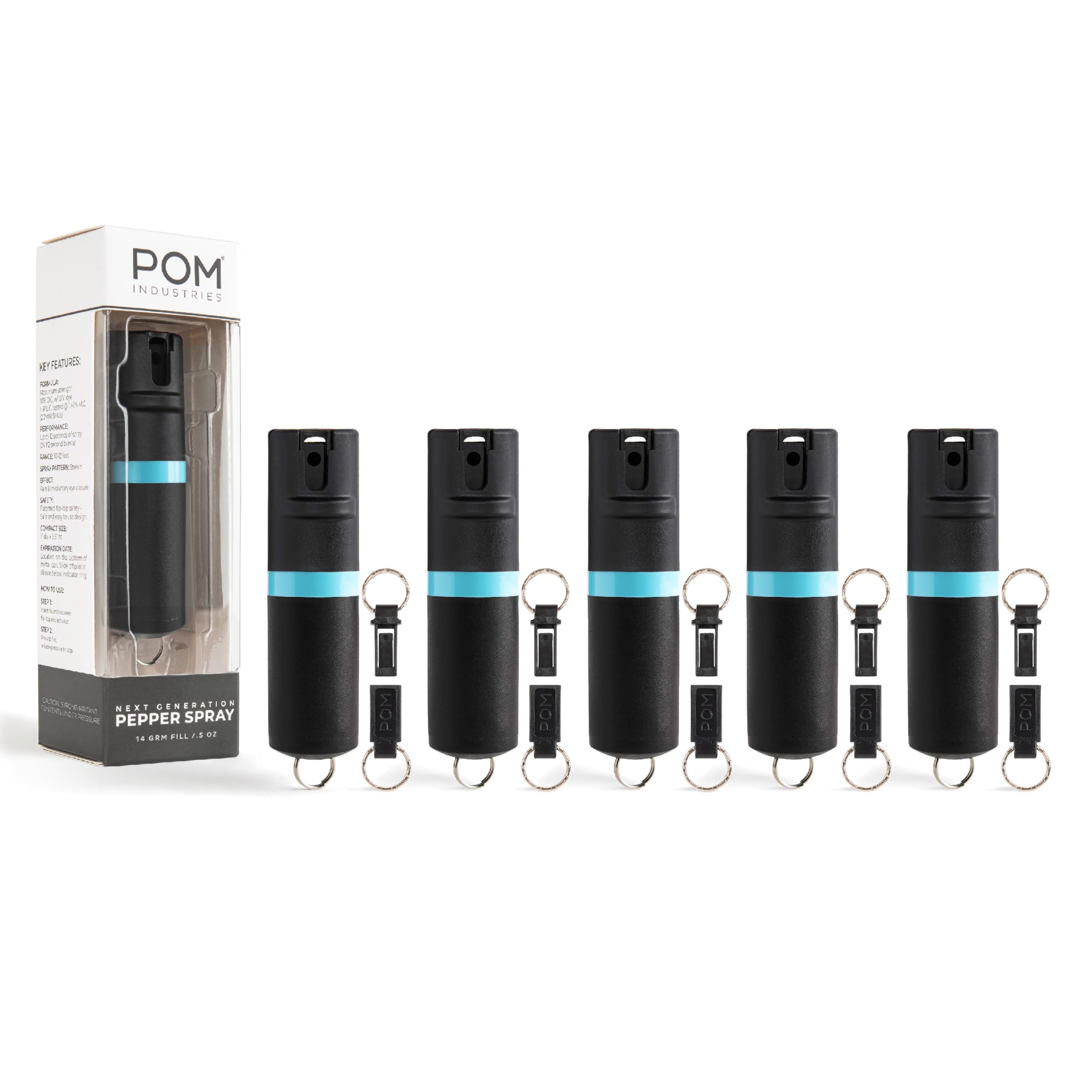 POM Premium Pepper Spray Keychain, Quick Release Access Flip Top Safety, Police Grade OC Formula with UV Marking Dye, 25 Precision Bursts, 10 Foot Effective Range, Made in USA