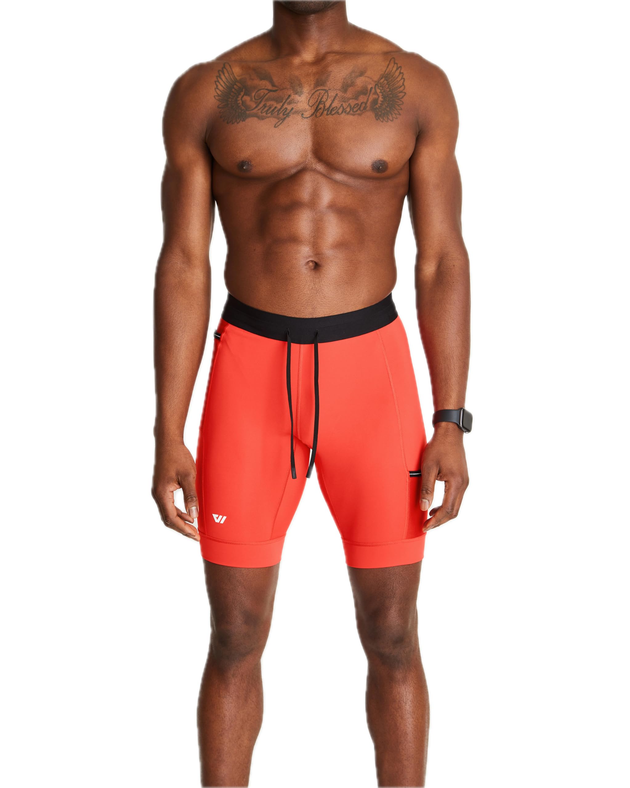WOLACO Sprint Half Tight Compression Shorts with Phone Pocket for Men