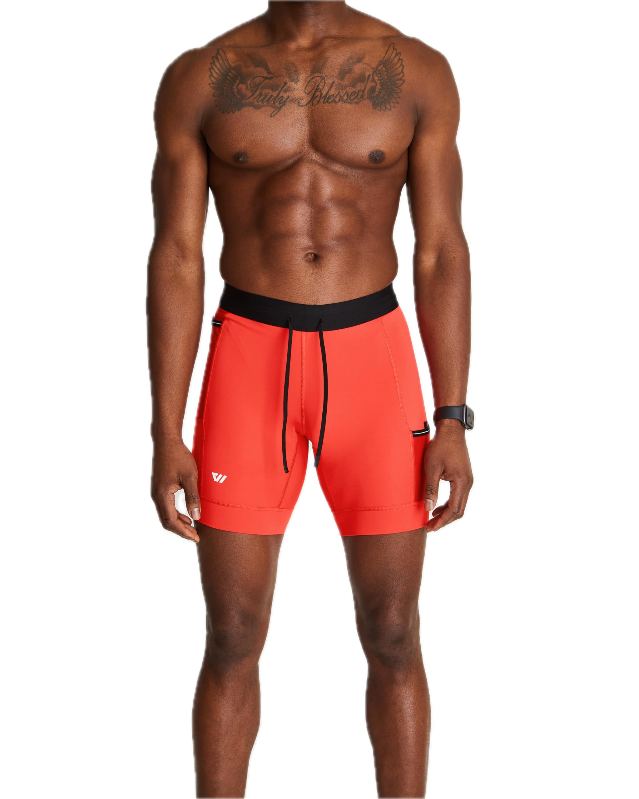 WOLACO Sprint Half Tight Compression Shorts with Phone Pocket for Men