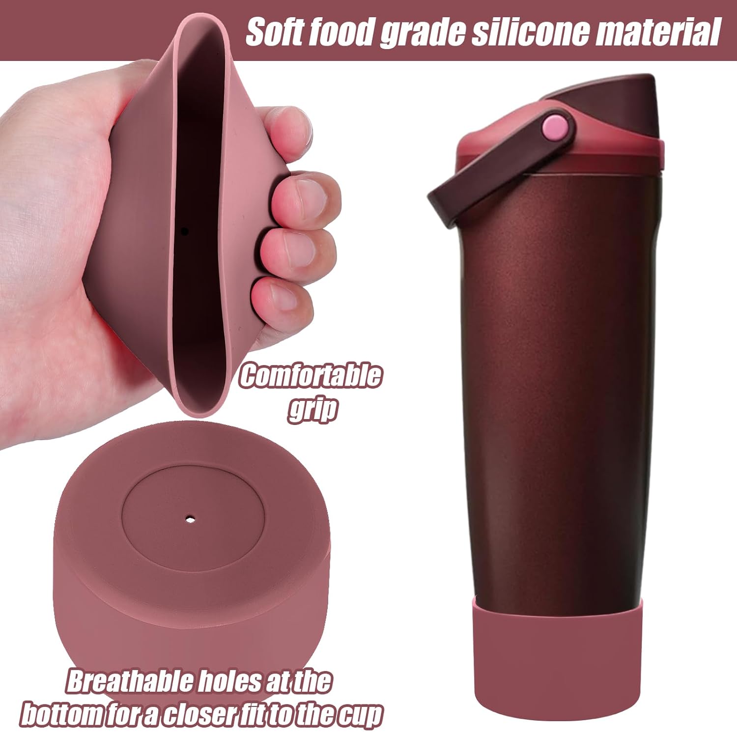 Mity rain 2PCS Protective Silicone Boots for Owala 30oz & 40oz FreeSip Sway Bottles & Tumblers - Accessories for owala, Enhances Stability & Prevents Scratches(Black Cherry)