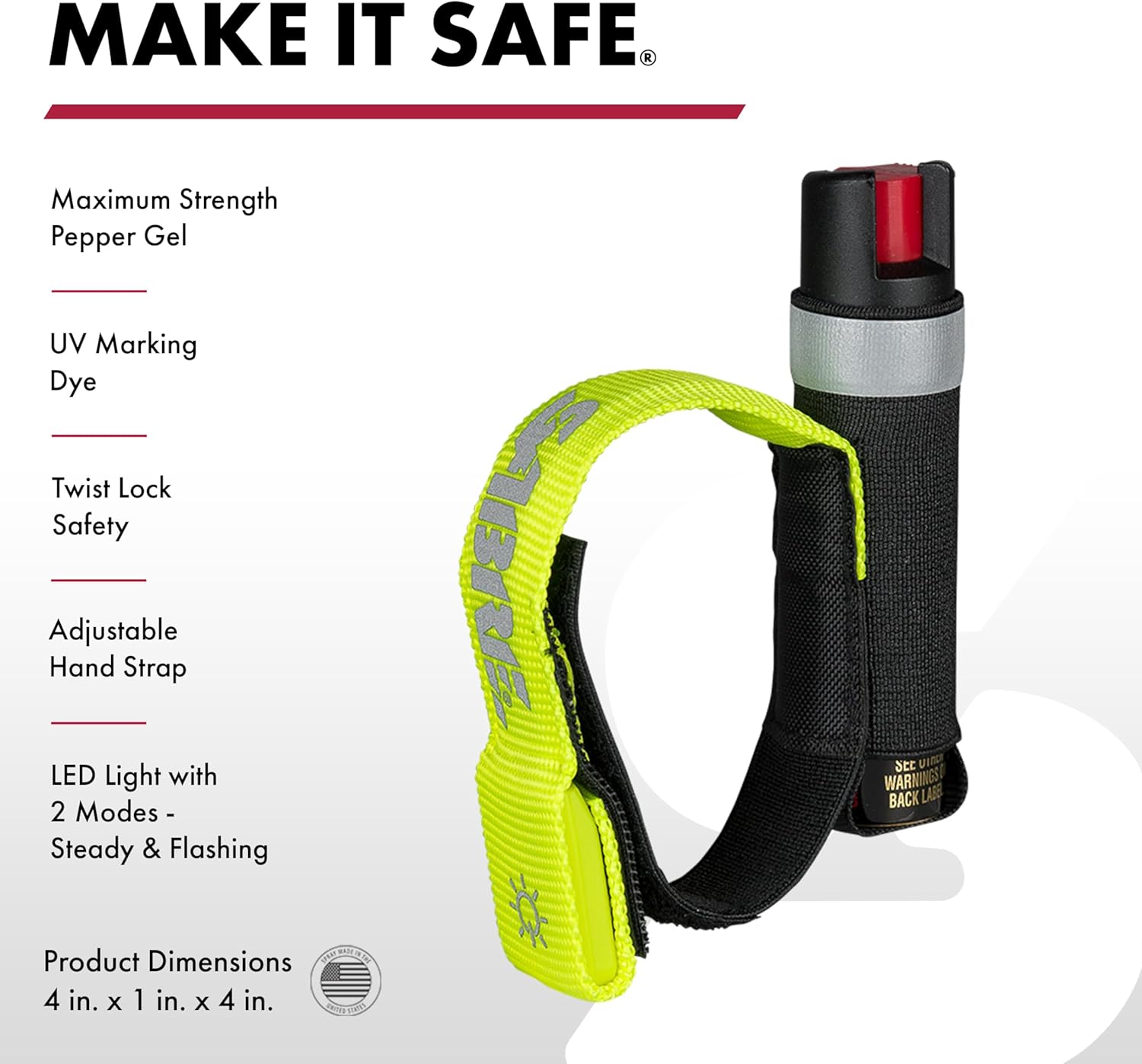 SABRE Runner Pepper Gel for Self Defense with Adjustable LED Hand Strap for Running, Always On or Flashing Light, Ambidextrous Fit, Max Strength 35 Bursts, Protect Against Multiple Threats, 0.67 fl oz