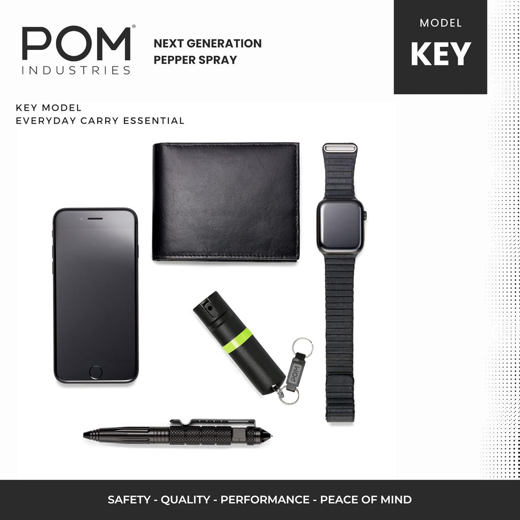 POM Premium Pepper Spray Keychain, Quick Release Access Flip Top Safety, Police Grade OC Formula with UV Marking Dye, 25 Precision Bursts, 10 Foot Effective Range, Made in USA