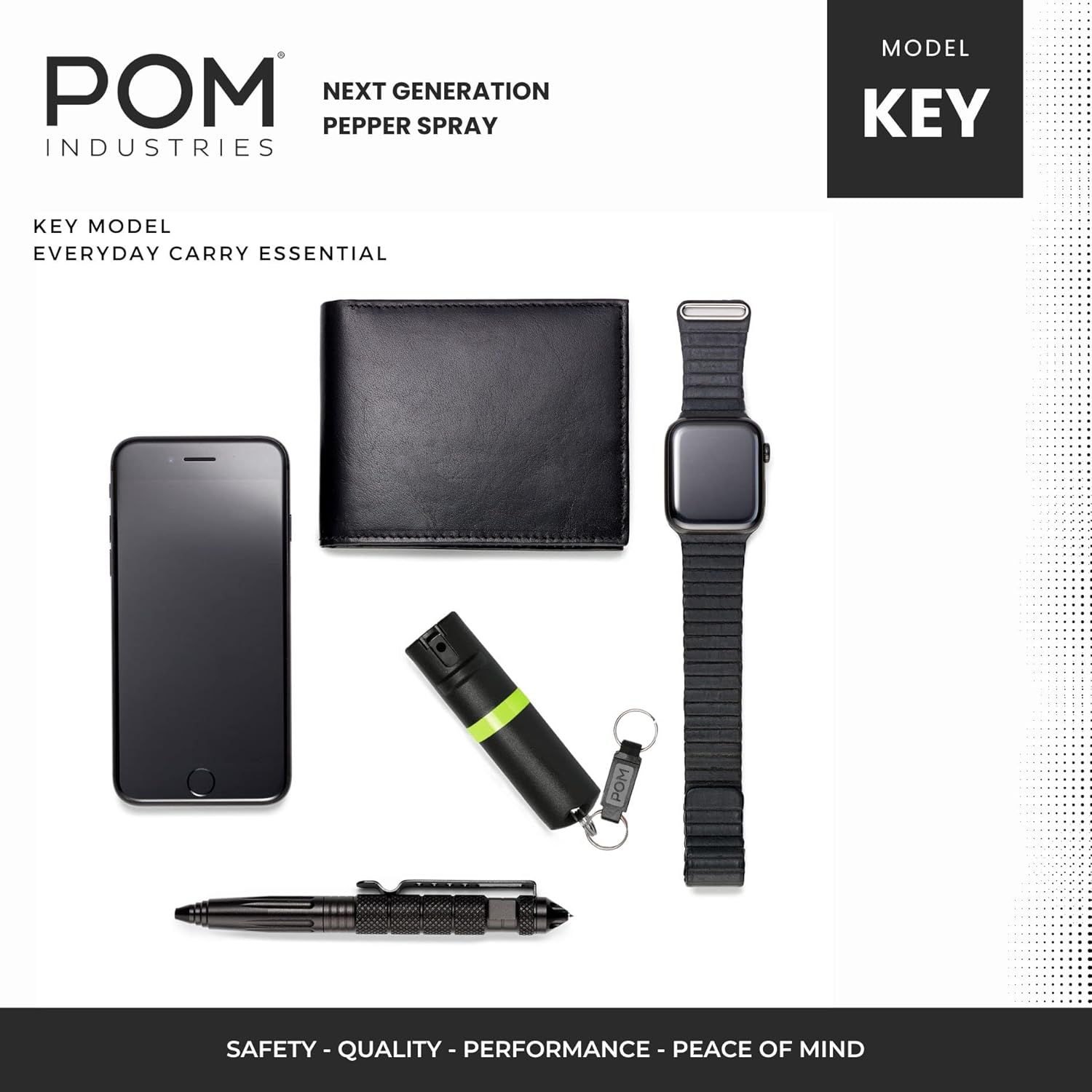 POM Premium Pepper Spray Keychain, Quick Release Access Flip Top Safety, Police Grade OC Formula with UV Marking Dye, 25 Precision Bursts, 10 Foot Effective Range, Made in USA