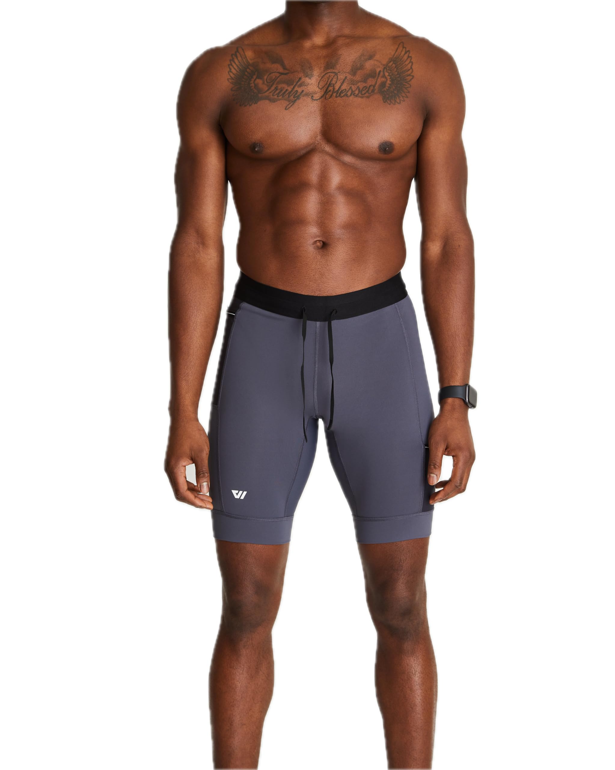 WOLACO Sprint Half Tight Compression Shorts with Phone Pocket for Men