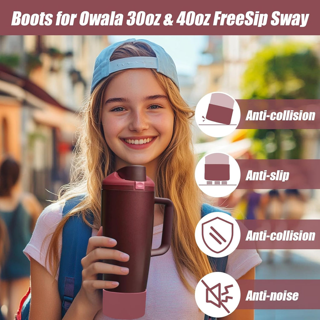 Mity rain 2PCS Protective Silicone Boots for Owala 30oz & 40oz FreeSip Sway Bottles & Tumblers - Accessories for owala, Enhances Stability & Prevents Scratches(Black Cherry)