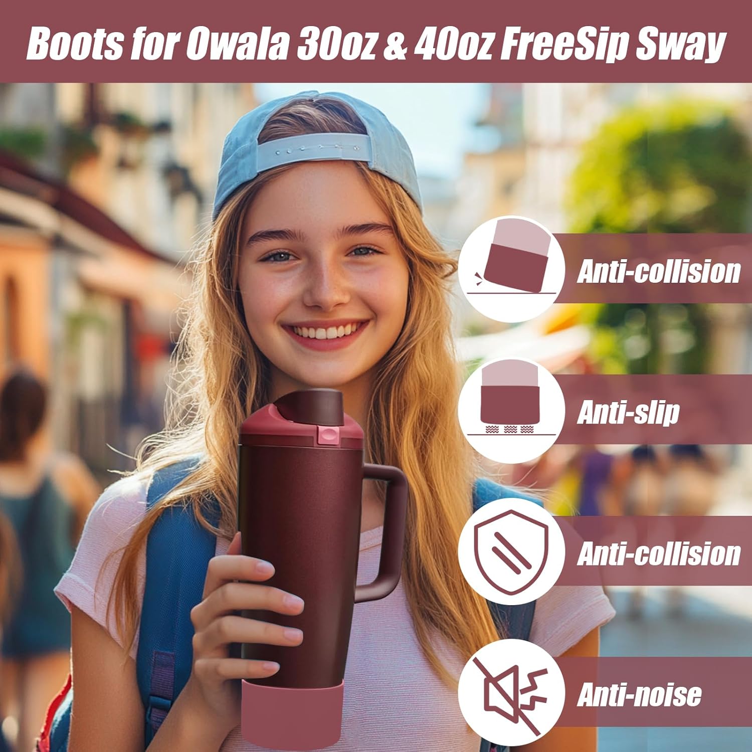 Mity rain 2PCS Protective Silicone Boots for Owala 30oz & 40oz FreeSip Sway Bottles & Tumblers - Accessories for owala, Enhances Stability & Prevents Scratches(Black Cherry)