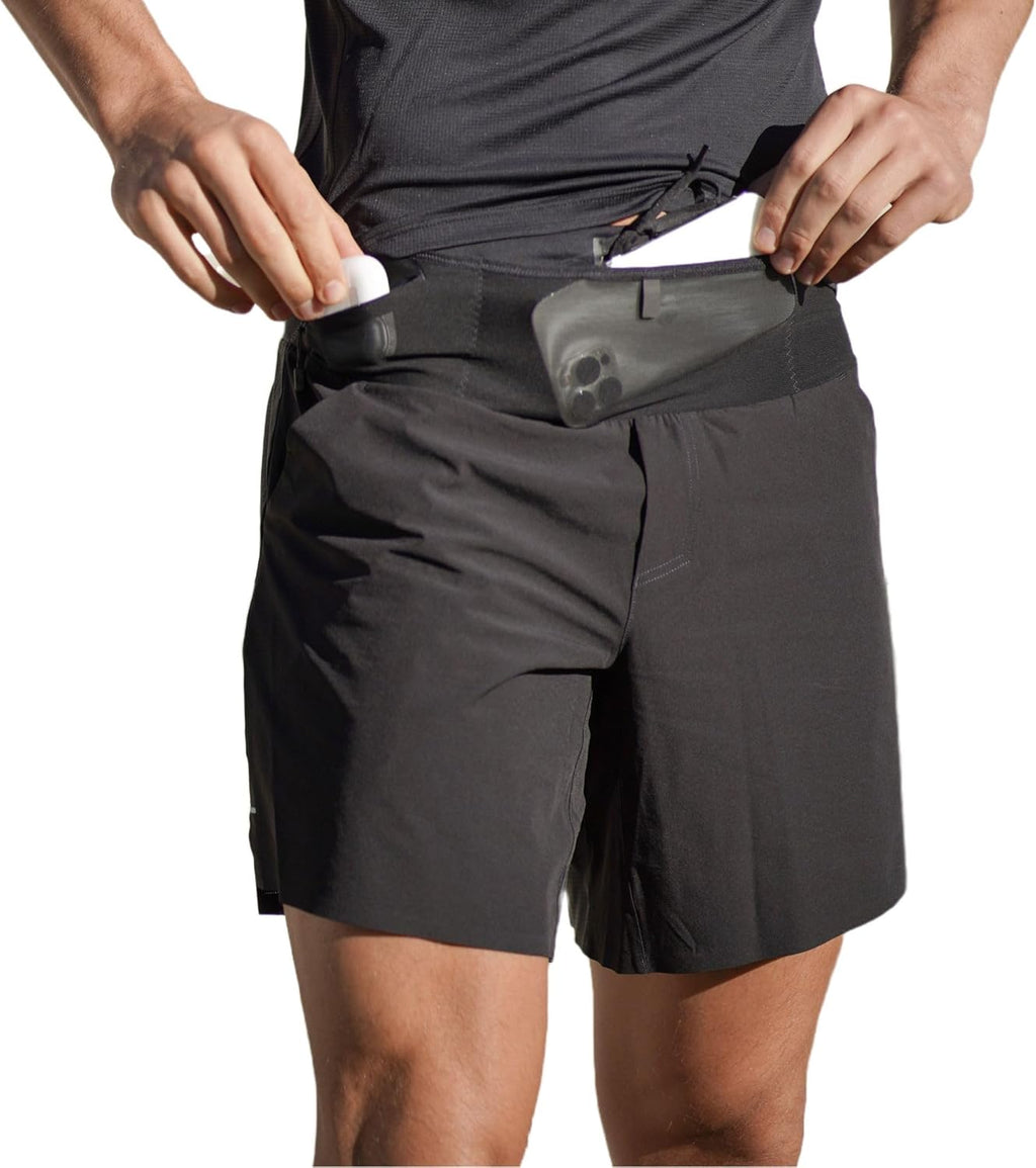 FlipBelt Black Athletic Running Shorts for Men, with Reflective Logo and Pockets, Integrated Air Belt Waistband, XS-XL