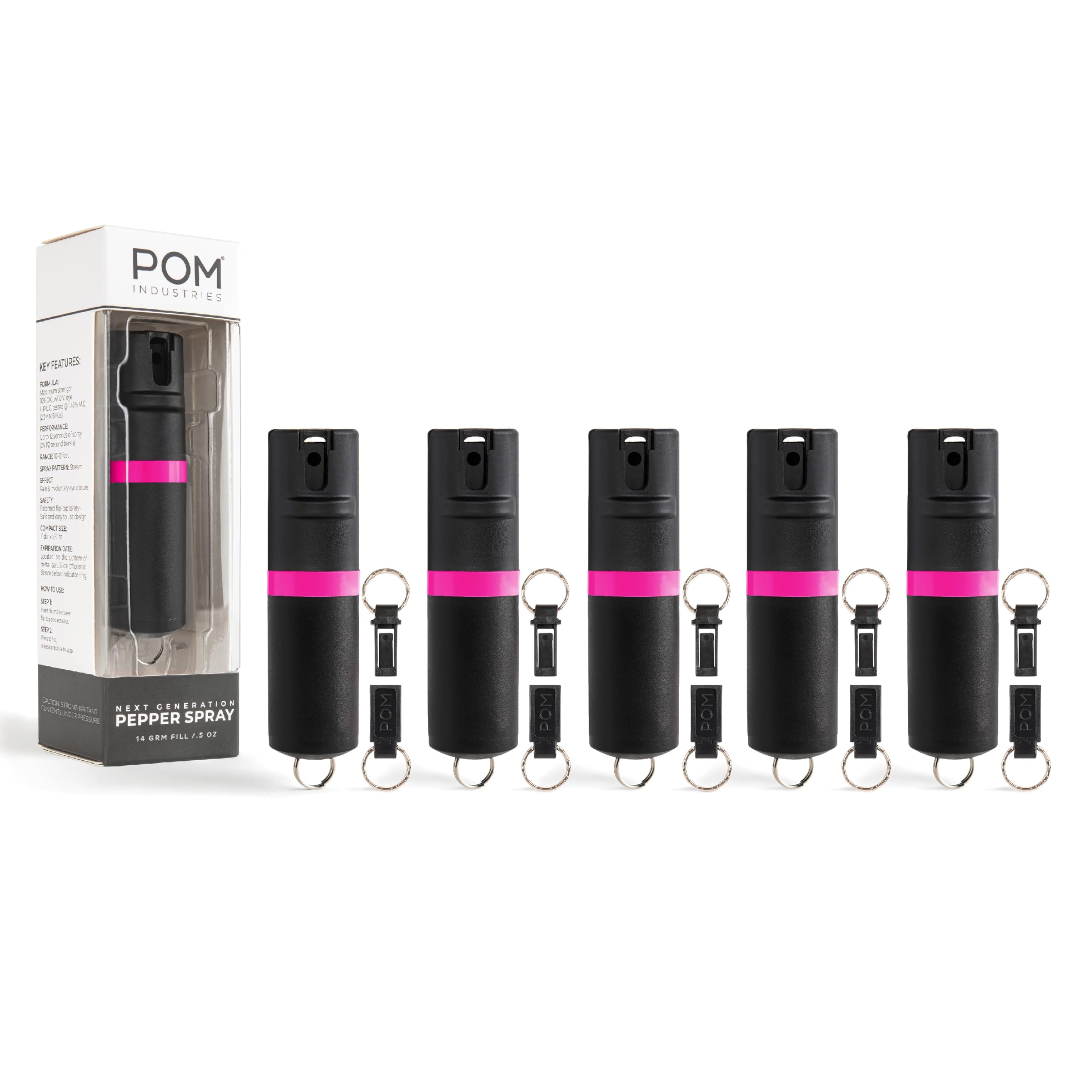 POM Premium Pepper Spray Keychain, Quick Release Access Flip Top Safety, Police Grade OC Formula with UV Marking Dye, 25 Precision Bursts, 10 Foot Effective Range, Made in USA