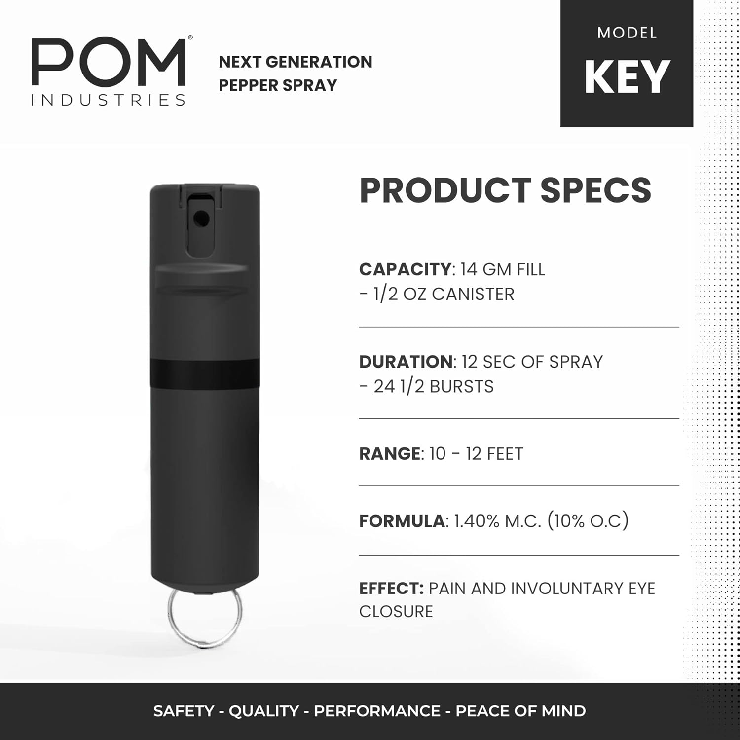 POM Premium Pepper Spray Keychain, Quick Release Access Flip Top Safety, Police Grade OC Formula with UV Marking Dye, 25 Precision Bursts, 10 Foot Effective Range, Made in USA