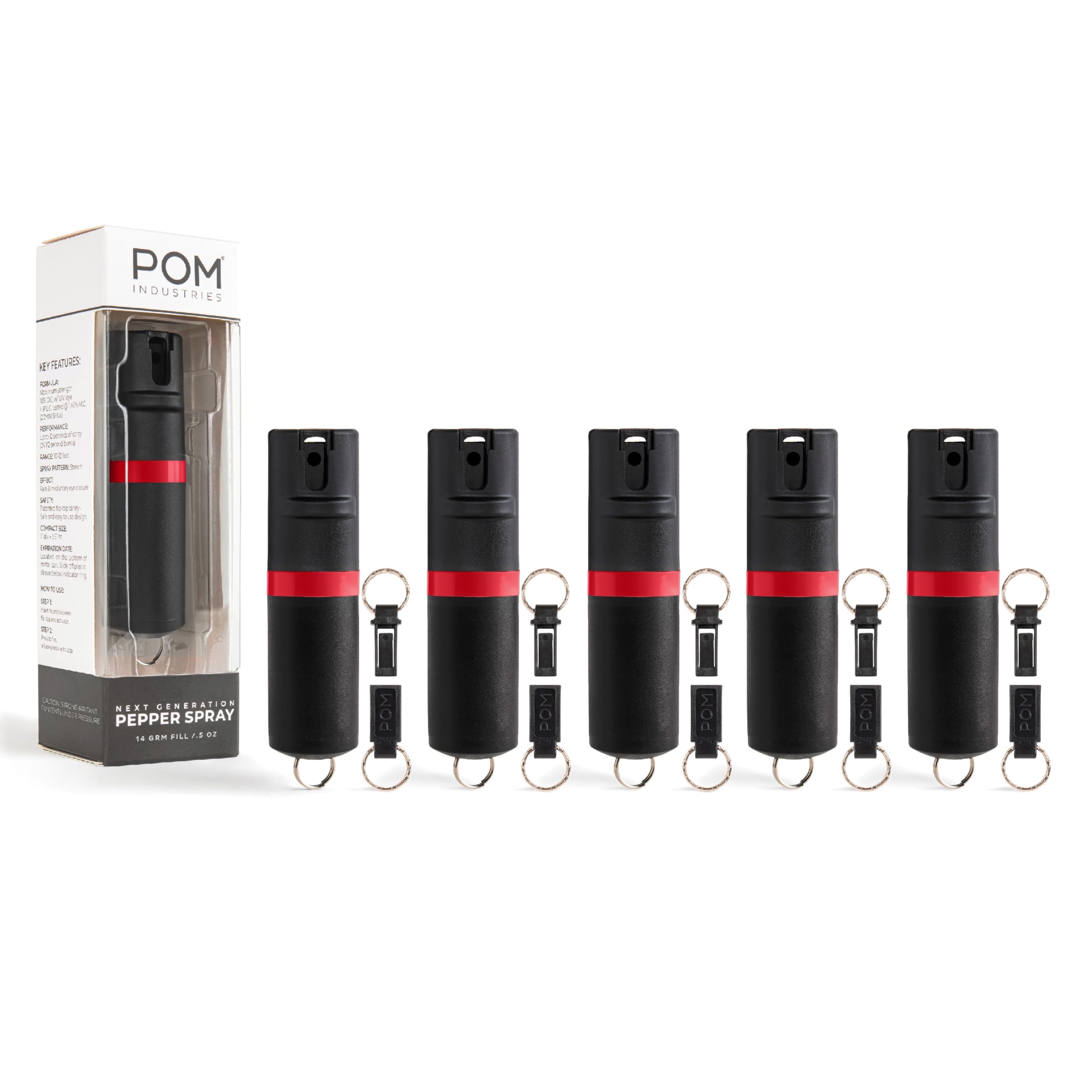 POM Premium Pepper Spray Keychain, Quick Release Access Flip Top Safety, Police Grade OC Formula with UV Marking Dye, 25 Precision Bursts, 10 Foot Effective Range, Made in USA