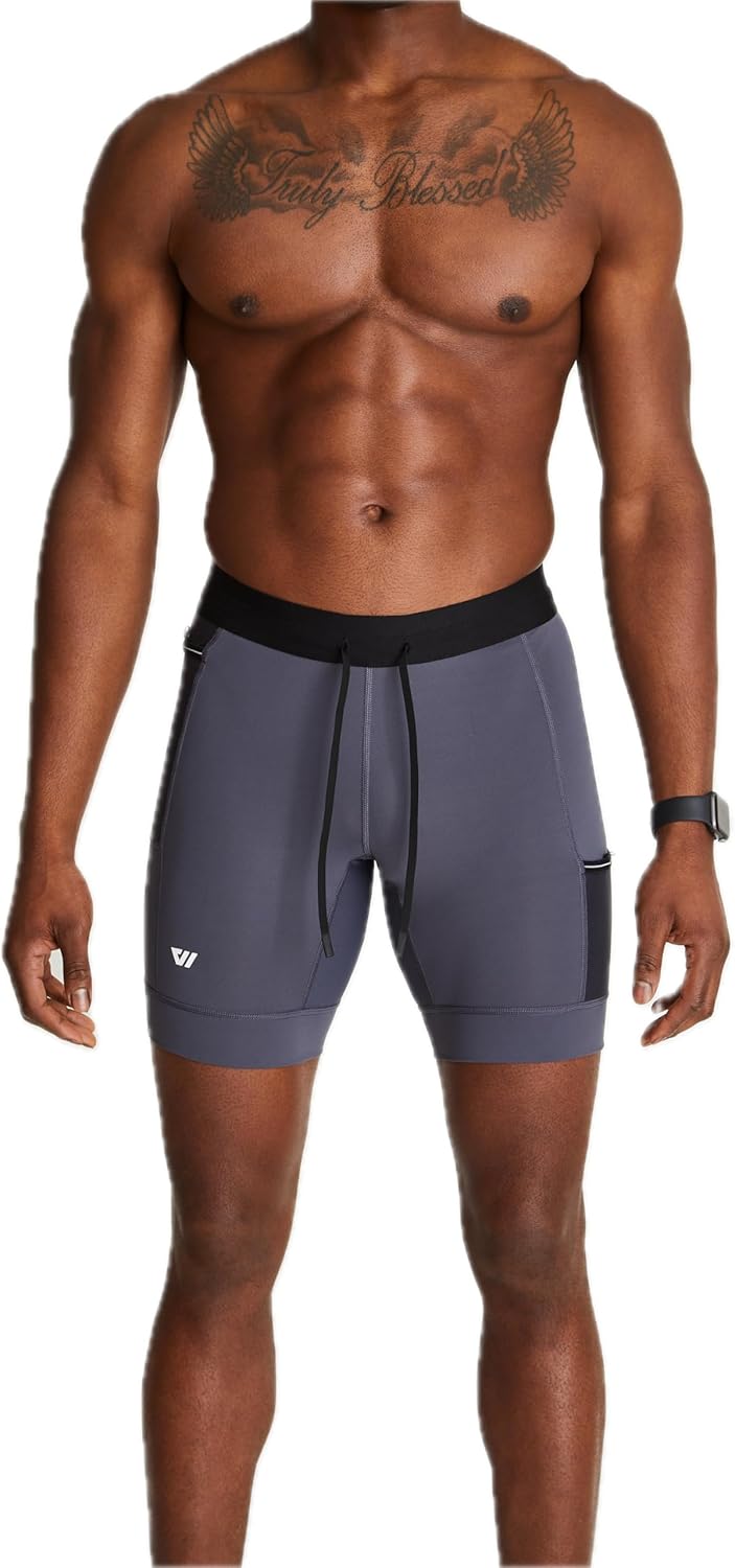 WOLACO Sprint Half Tight Compression Shorts with Phone Pocket for Men