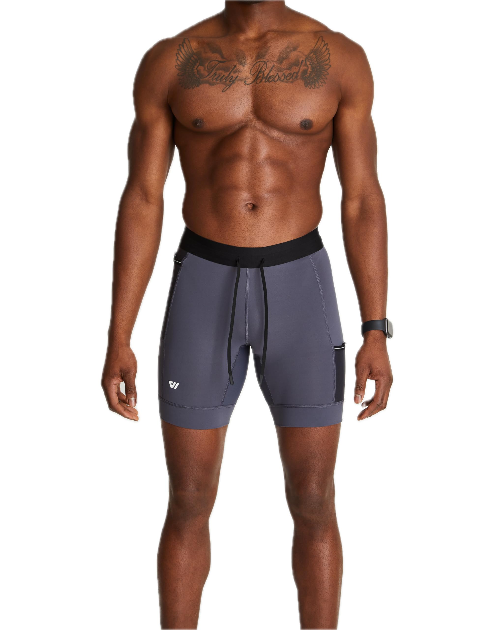 WOLACO Sprint Half Tight Compression Shorts with Phone Pocket for Men