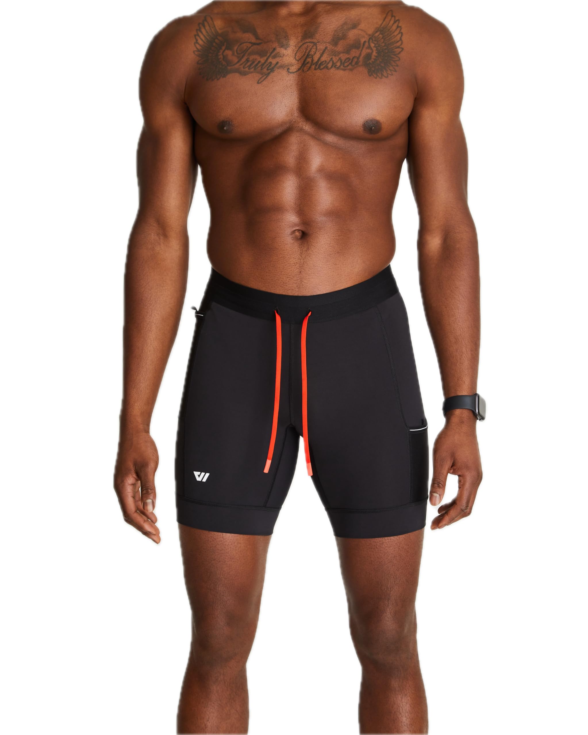 WOLACO Sprint Half Tight Compression Shorts with Phone Pocket for Men