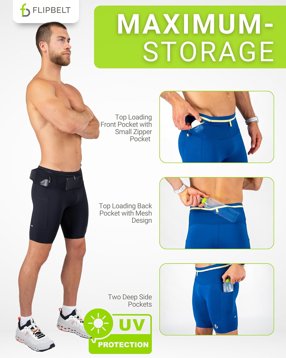 FlipBelt Men's Running Compression Shorts with Pockets - Secure Your Phone, Keys and Even Water Bottles - USA Small Business