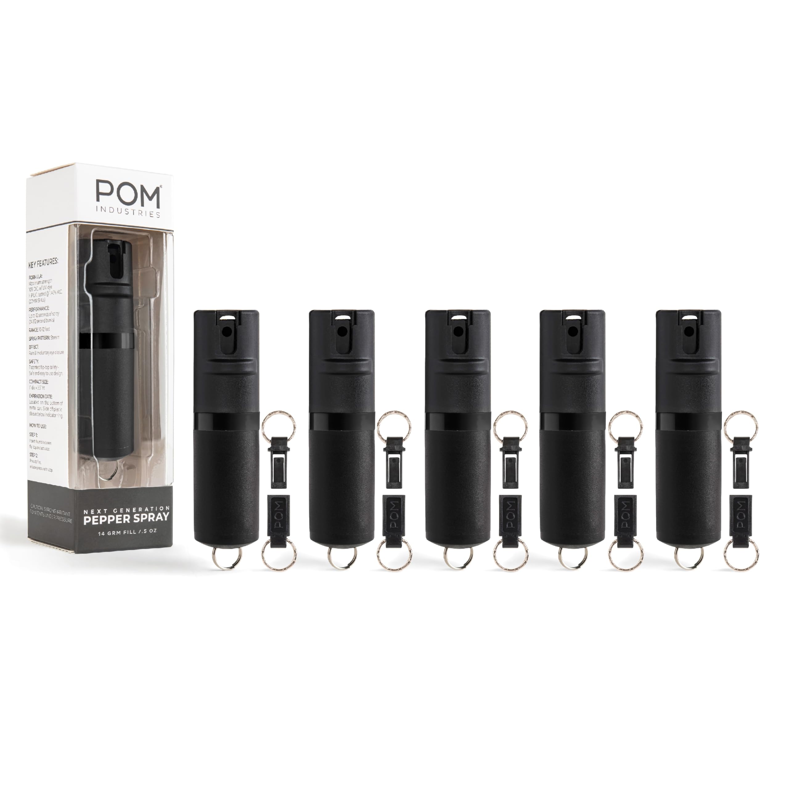 POM Premium Pepper Spray Keychain, Quick Release Access Flip Top Safety, Police Grade OC Formula with UV Marking Dye, 25 Precision Bursts, 10 Foot Effective Range, Made in USA