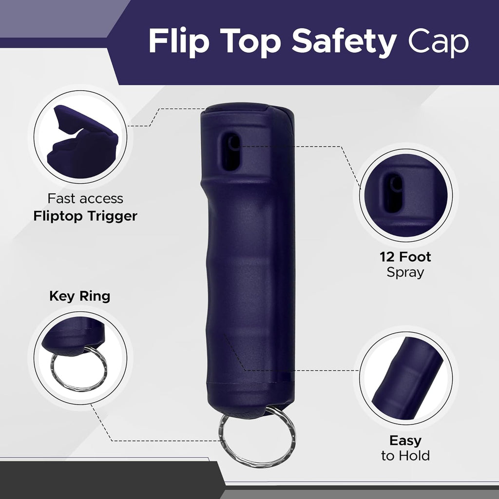 FURY Fliptop Hardshell Pepper Spray, 12ft Range, UV Dye Identifier, Police Strength, Made in USA, Stylish Multicolor, Self Defense, Safety Gear, Quick Access Flip Top