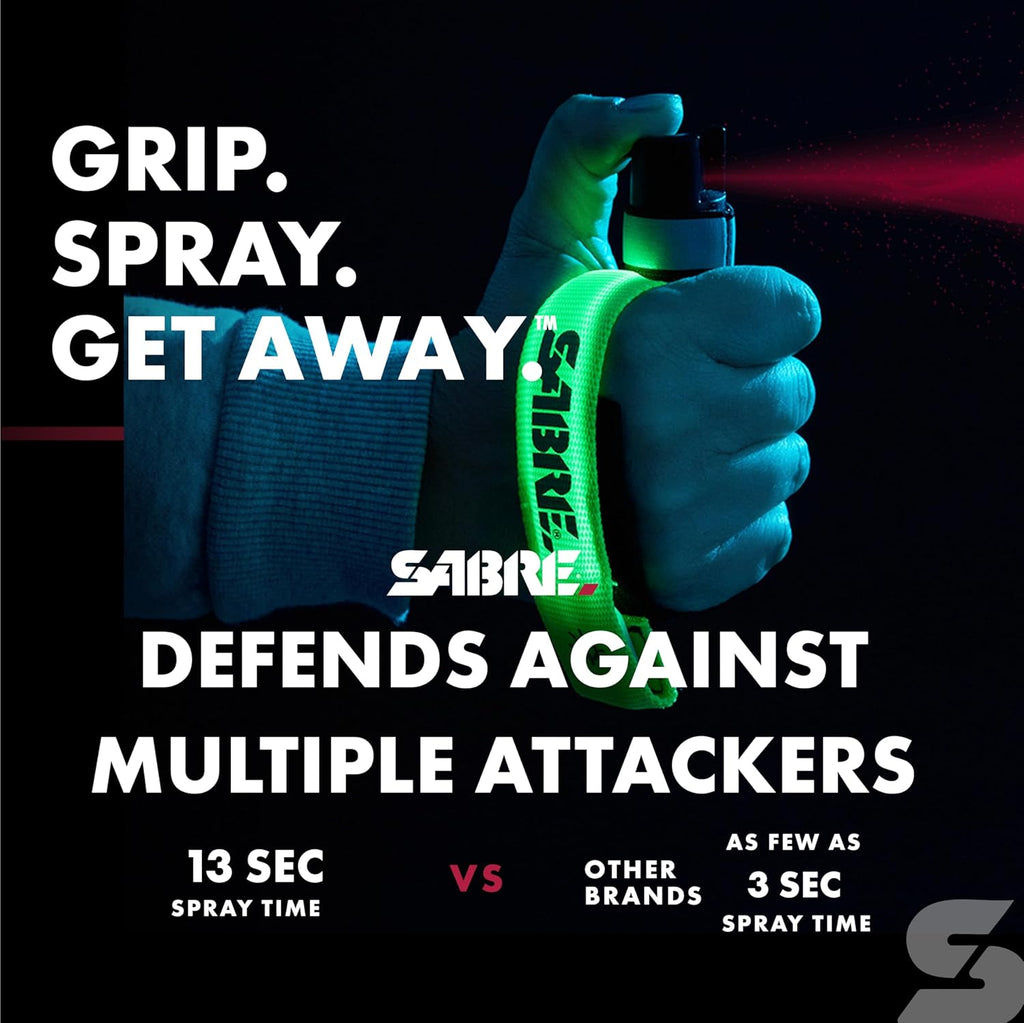 SABRE Runner Pepper Gel for Self Defense with Adjustable LED Hand Strap for Running, Always On or Flashing Light, Ambidextrous Fit, Max Strength 35 Bursts, Protect Against Multiple Threats, 0.67 fl oz