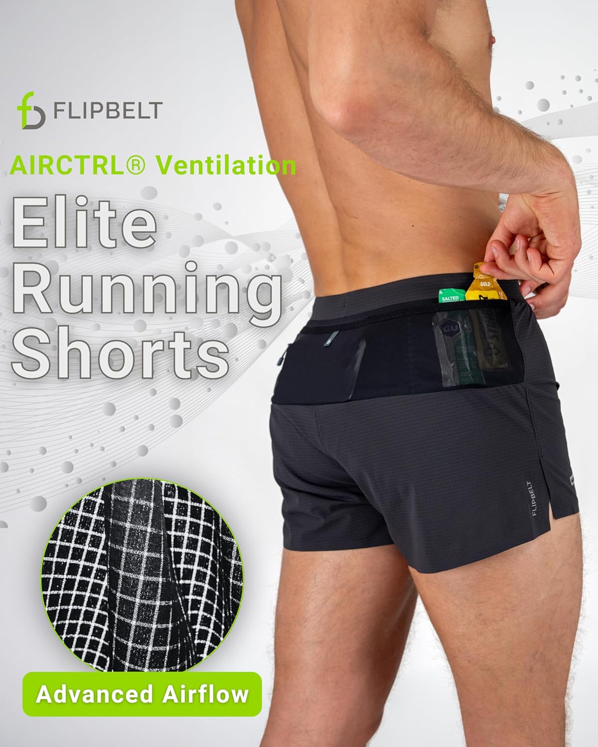 FlipBelt Black Athletic Elite Running Shorts for Men, Lightweight Moisture Wicking Exercise Shorts with Pockets, XS-XL