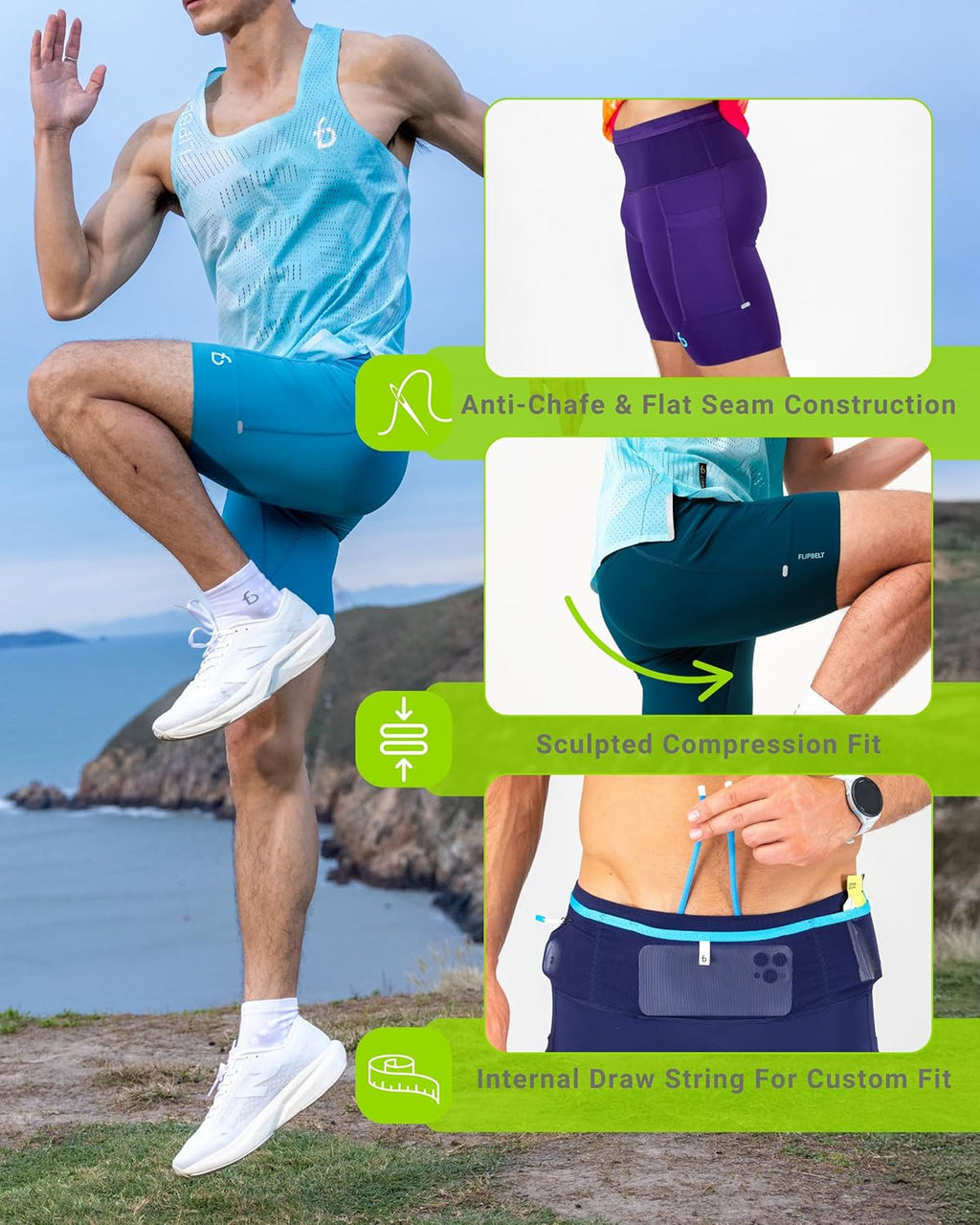 FlipBelt Men's Running Compression Shorts with Pockets - Secure Your Phone, Keys and Even Water Bottles - USA Small Business